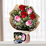 Ceramic Personalised Black Mug & Roses Bouquet