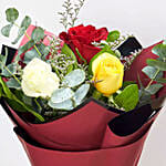 Colored Roses Bunch With Fruit Cake
