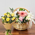 Gorgeous Flowers Basket With Yellow Roses Bouquet