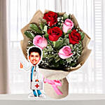 Male Doctor Personalised Caricature & Bouquet