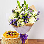 Mesmerizing Flowers Bunch& Fruit Cake