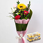 Mixed Flowers Bouquet With Ferrero Rocher