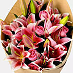 Pink Lilies With Fruit Cake & Ferrero Rocher