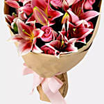 Pink Lilies With Fruit Cake & Ferrero Rocher