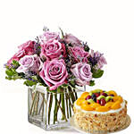 Royal Purple Roses Vase & Half Kg Fruit Cake