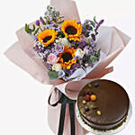 Sunshine Flowers Bunch With Chocolate Cake