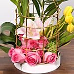 Floral Cage Arrangement With Greeting Card