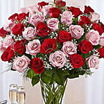 50 Vivid Red and Pink Roses In Vase