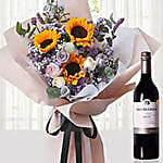 Mixed Flowers Bouquet N Wine Combo