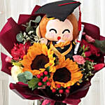 Mixed Flowers Bouquet With Graduation Teddy