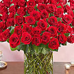 Ravishing 100 Red Roses In Glass Vase