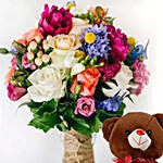 Ravishing Flowers and Brown Teddy Combo