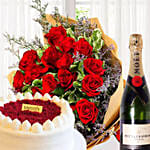 Red Velvet Cake With Roses N Champagne