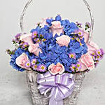 Roses and Hydrangea in Purple Bakset