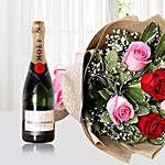 Roses Bouquet With Moet Champagne