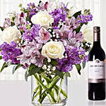 Roses N Carnations Vase Arrangement With Wine