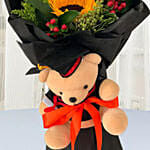 Vibrant Flower Bouquet With Graduation Teddy