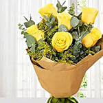 Yellow Roses Bouquet N Wine Combo