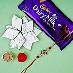 Floral Rakhi With Kaju Katli And Dairy Milk