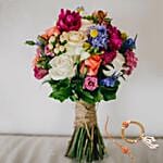Lumba Rakhi Set & Vibrant Flower Bunch