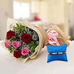 Rudraksha Rakhi & Roses Bouquet