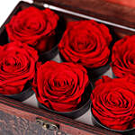 6 Red Forever Roses In Treasure Box & Chocolate Cake
