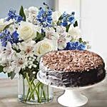 Pretty Flower Vase & Chocolate Fudge Cake
