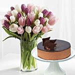 Soft Coloured Tulips & Divine Chocolate Cake