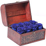 Blue Forever Roses In Wooden Box
