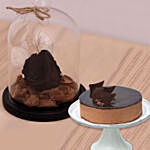 Chocolate Cake & Forever Rose In Glass Dome- Black