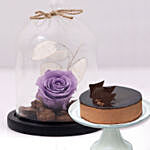 Chocolate Cake & Forever Rose In Glass Dome- Purple