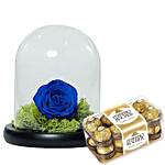Ferrero Rocher & Forever Rose In Glass Dome- Blue