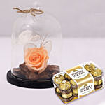 Ferrero Rocher & Forever Rose In Glass Dome- Peach