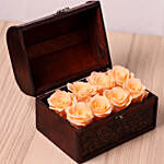 Peach Forever Roses In Wooden Box