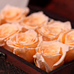 Peach Forever Roses In Wooden Box
