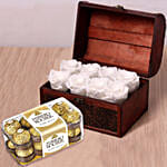 White Forever Roses & Ferrero Rocher Combo