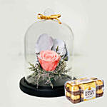 Forever Rose In Glass Dome Pink with Ferrero Rocher