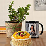 Jade Plant Personalised Black Bday Mug With Fruit Cake