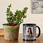 Jade Plant Personalised Black Bday Mug With Fruit Cake