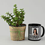 Jade Plant with Personalised Black Bday Mug