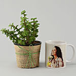 Jade Plant with Personalised White Mug