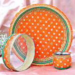 Thread Embroidery Orange Thali Set