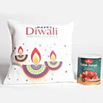 Happy Diwali Designer Diya Cushion And Sweets