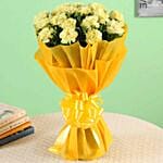 20 Yellow Carnations Bouquet Large with Moet Champagne 200 ml