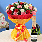 25 Mixed Carnations Bouquet Large with Moet Champagne 200 ml