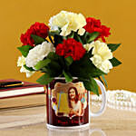 Beautiful Mixed Carnations In White Mug