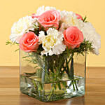 beautiful Pink Roses & White Carnations Vase