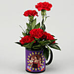 beautiful Red Carnations Bunch In Black Personalised Mug