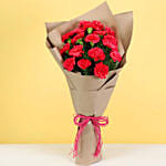 Gorgeous Dark Pink Carnations Bouquet with Moet Champagne 200 ml