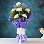 Heavenly White Carnations Bunch with Chocolate Cake